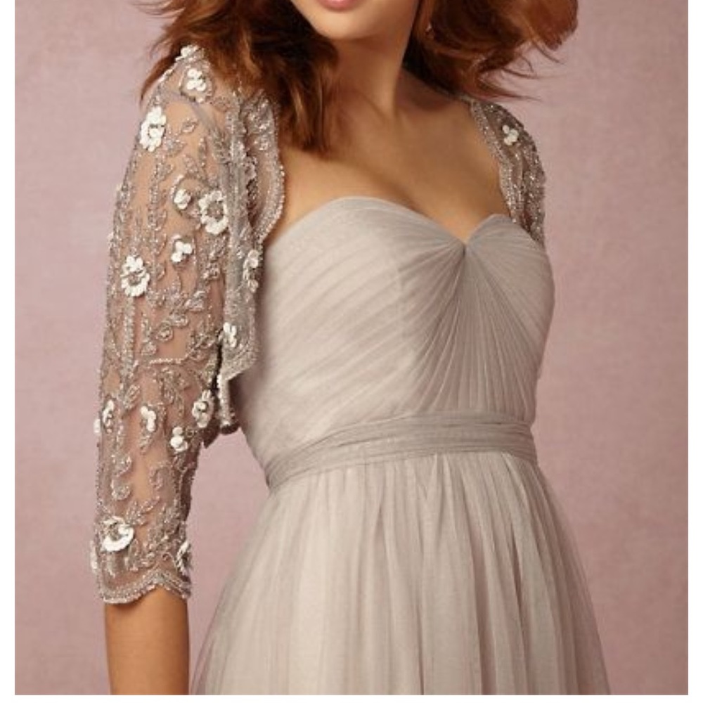 NWT Anthropologie BHLDN Moyna Cinzia Beaded Jacket size Large silver/grey